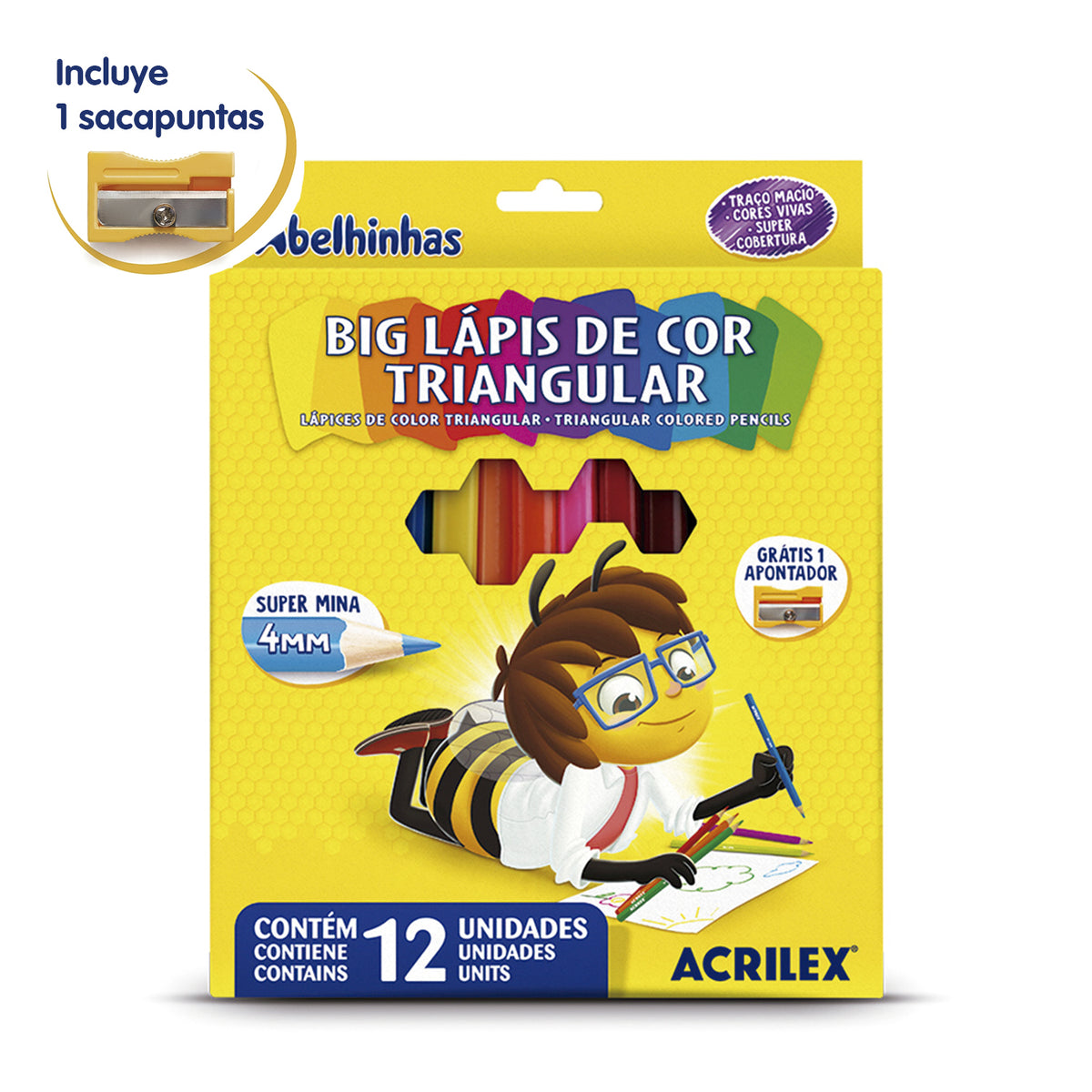LÁPICES DE 12 COLORES TRINGULAR JUMBO + SACAPUNTA