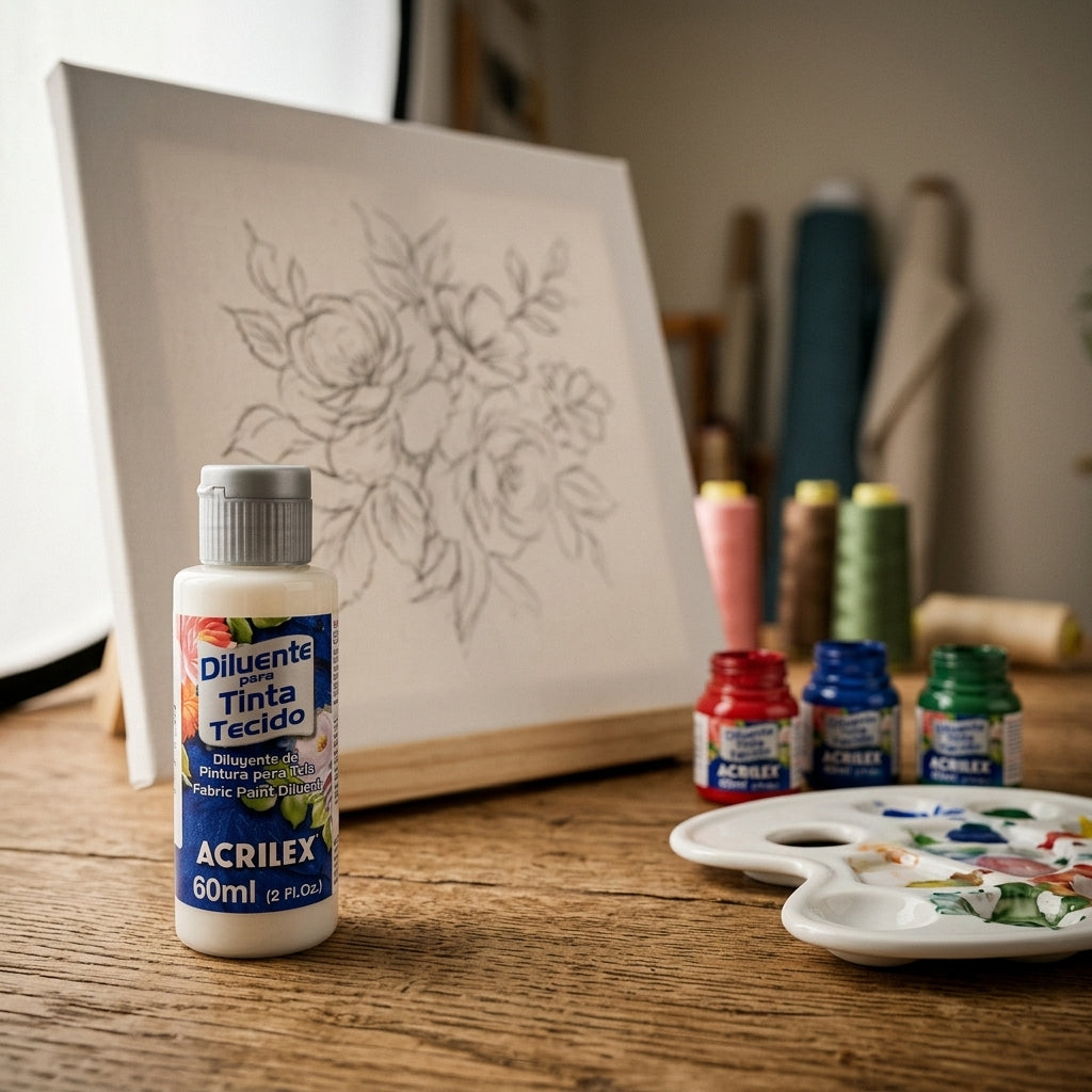 Fabric paint thinner bottle — lifestyle_craft_scene | Generated by Modelize