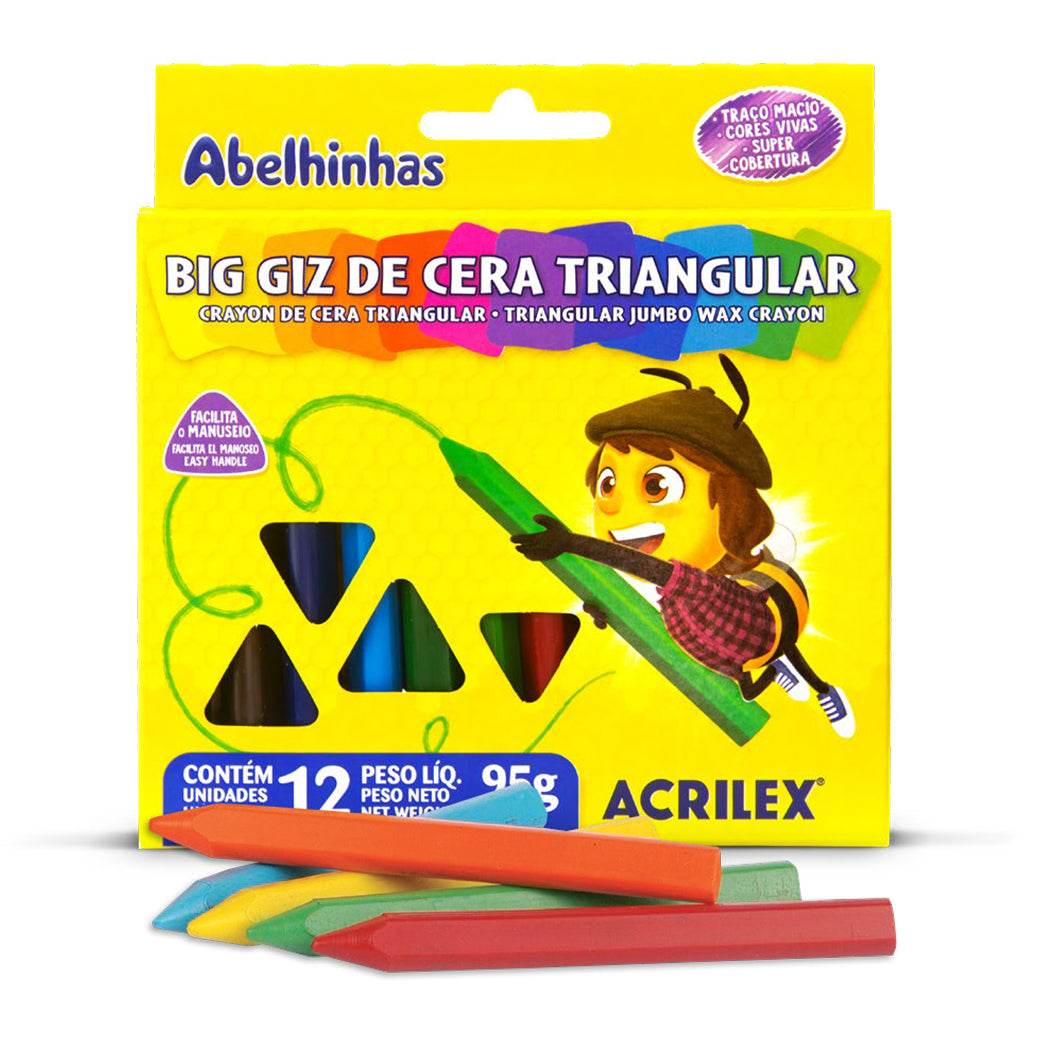 LÁPICES DE CERA TRIANGULAR 12 COLORES 95 GRS