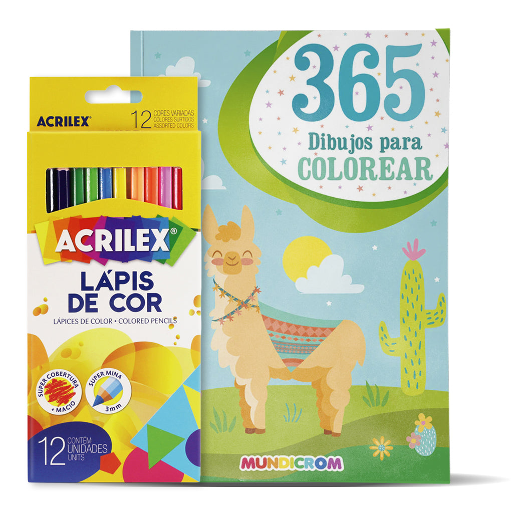 LIBRO 365 PARA COLOREAR + 12 LÁPICES DE COLORES