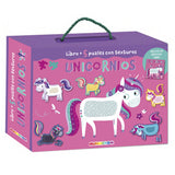 LIBRO + 5 PUZLES CON TEXTURA UNICORNIOS