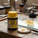 Glass varnish bottle — Golden Varnish Craft Scene | Generated by Modelize