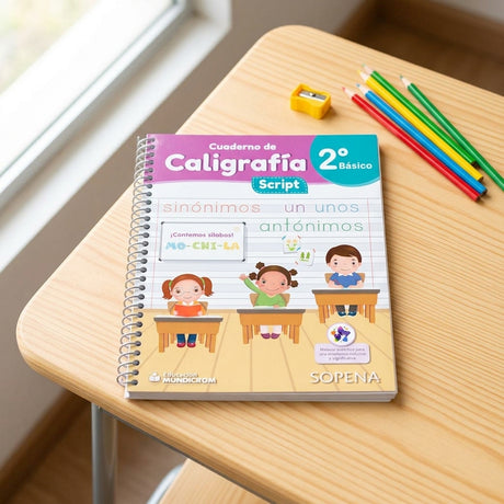 Spiral-bound educational workbook — Calligraphy practice lifestyle scene | Generated by Modelize